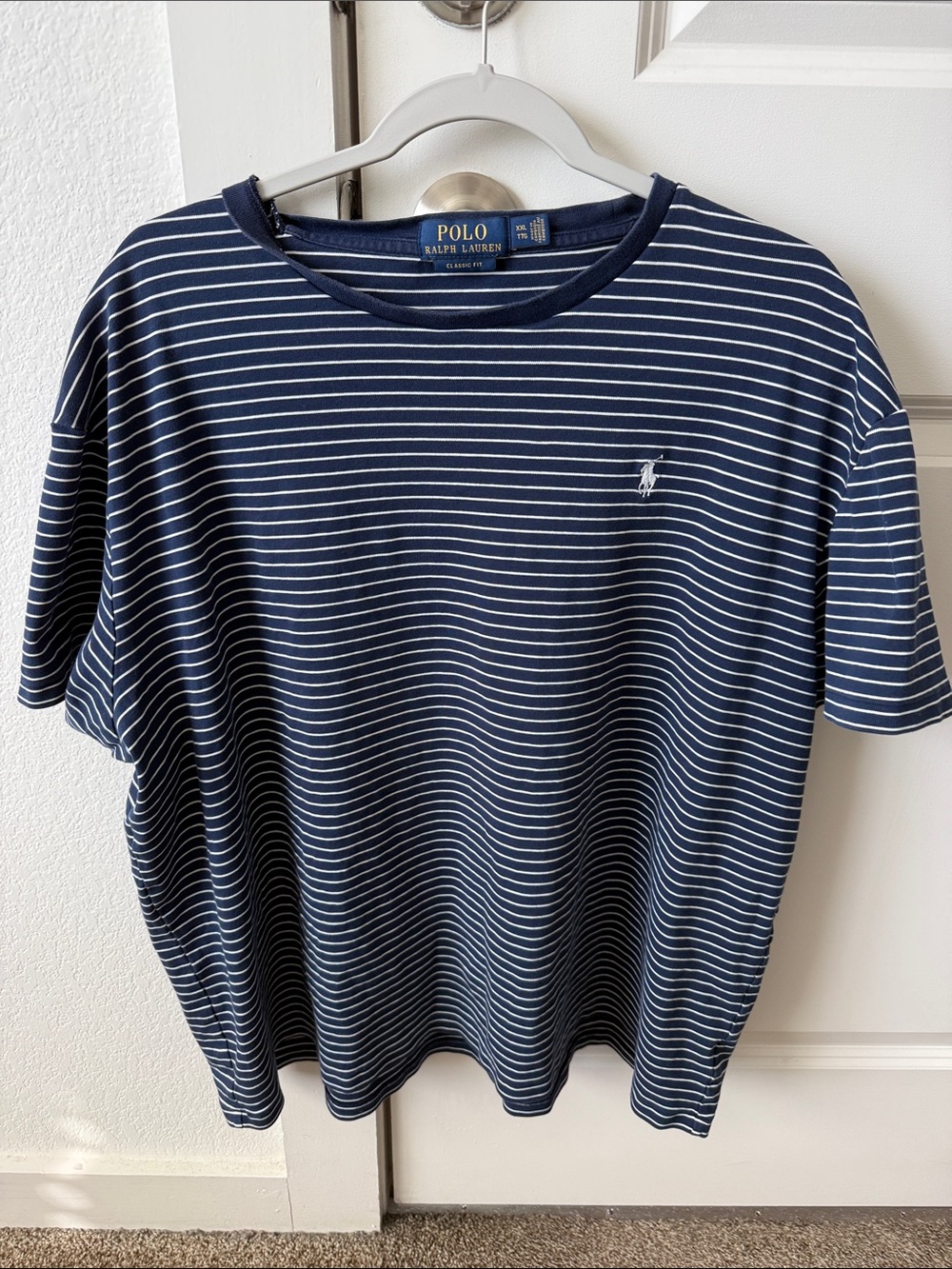 Polo by Ralph Lauren Navy with White Thin Stripe Short Sleeve Tee